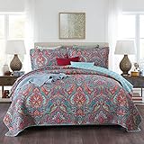 Qucover Paisley Tagesdecke 220x240cm Gesteppte Decke Boho Stil Sofaüberwurf Bettüberwurf mit Kissen Set aus Baumwolle & Polyester Zweiseitiges Design