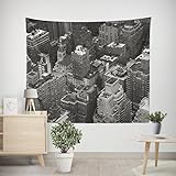 EHOMERY Wandteppichschlafzimmer Wandtuch Lang Schwarz-Weiß-Stadt Wandbehang zum Bemalen Wandschmuck Wohnzimmer Schlafzimmer Wandbehang Dekoration 100x70cm