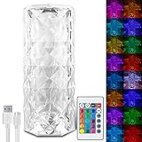 Touching Control Rose Crystal Lampe LED Tischlampe aus Kristall Diamond Lamp,16 Colors Changing Rgb Touch Lamp,Acrylic Table Lamp With Remote Control Usb Chargeable für Schlafzimmer,Wohnzimmer