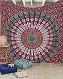 raajsee Indisch Wandteppich Mandala Golden Blau, Boho WandDeko, Aesthetic Room Décor, Wandtuch Mandala, Wandbehang Queen 82x92 Inches