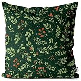 VOID Weihnachtszweig Tannen Beeren Kissenbezug Kissenhülle Polyester wasserfest Outdoor Indoor, Kissen Größe:80 x 80 cm