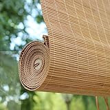 Retro Bambus Rollo Natur Holz Raffrollo Lichtfilter-Rollo Sonnenschutz und Sichtschutz Rollo Seitenzugrollo für Innen Außen Sichtschutz Trennwand Dekorative (140x220cm)