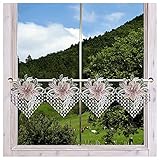 Feenhaus-Spitzengardine Leila mit Lilien in rosa Scheibengardine aus Plauener Spitze modern 23 x 90 cm