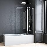 WOWINNE Duschwand für Badewanne 100x140cm Pendeltür Duschwand 2-teilig Badewannenaufsatz Duschabtrennung Badewannenwand 6mm ESG Glas