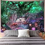 Arawat Wandteppich Baum des Lebens Wandtuch Lebensbaum Psychedelic Wandteppich Baum Mond Sonne Wanddeko Psychedelic Teppich Landschaft Wandteppiche Trippy Tapestry Wandbehang Wand Deko (150 x 130cm)