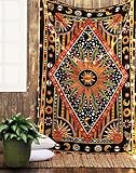 RAJRANG BRINGING RAJASTHAN TO YOU Wandbehang Hippie Sonne Mond Wandteppich Rot 213x137 cm Dekorativer Goa Trippy Baumwolle Tapestery für Wohnkultur