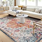 Surya Asmara Vintage Teppich - Orientalischer Teppich Wohnzimmer, Esszimmer, Schlafzimmer - orientalischer Boho Teppich, Kurzflor Teppich für einfache Pflege - Teppich Groß 160x220cm in Blau
