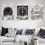 Alishomtll Tarot Wandbehang, Wandteppich Set, Sonne Mond und Stern Wandtuch mit Nägel, Schwarz und Weiss Baumwollleinen, 40 x 50 cm