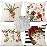 Wasserdichte Kissenbezug 45 x 45 cm 4 Stück Weihnachten Dekorative Pillow Outdoor Kissen Wasserfest Atmungsaktiv Baum Kissenbezug Werden für Sofakissen Garten Deko Schlafzimmer Couchkissen Z-7117