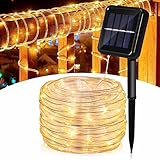 Herrselsam Solar LED Lichtschlauch 20m 200 LEDs Solar Lichterkette Außen IP65 Wasserdicht LED Schlauch Warmweiß 8 Modi Lichterkette für Garten Baum Party