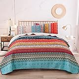 WONGS BEDDING Tagesdecke 240x260 cm Bettüberwurf Boho Stil Steppdecke Doppelbett gesteppt Mikrofaser Bettdecke Stepp Decke 3 teilig Wohndecke mit 2 Kissenbezug 50x70cm für Schlafzimmer (Böhmisch)