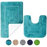 SOANNY Badematte 2er Set, weiche rutschfeste Mikrofaser mit hoher Dichte wasserabsorbierend Badezimmermatte, 53x86 cm Badezimmer Teppich & 50x50 cm Toilettenmatte, Duschvorleger Türkis