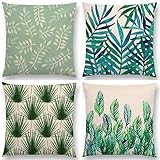 Kissenbezug 40x40cm 4er Set Grüner Sommer Sofakissen Leinen Kissenbezüge Quadratisch Kissenhülle Dekokissen mit Verstecktem Reißverschluss kopfkissenbezug für Schlafzimmer Wohnzimmer Garten Y287
