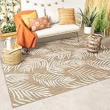 FRAAI | Home & Living In-& Outdoor Teppich - Malta Leaves Beige - 140x200cm - Wetterfest Outdoorteppich - Polypropylen - Flachgewebe - Balkon, Garten, Flur, Terrasse - Carpet