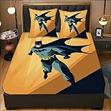 Kinder Bettlaken 160 * 200 cm Batman Spannbetttuch schlafcouch Mikrofaser Bettlaken-Set mit 2 Kopfkissenbezug Bettlaken Bettbezug Schlafzimmer