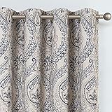 TOPICK Blickdicht Vorhänge Wärmeisoliert Verdunkelungsvorhang mit Ösen Blumen Muster Vintage Leinenoptik Gardine Lichtdicht Thermovorhang für Wohnzimmer Schlafzimmer 2 Stück 130x225cm(BxH) Blau