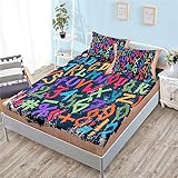 Spannbettlake Spannbettlaken FüR Boxspringbett Bunte Englische Buchstaben Spannbettuch Mikrofaser GebüRstete Polyester Bed Sheets，140 * 200cm
