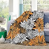 Decke Abstrakte Chrysanthemenblume Orange Weiße Blume Auf Schwarz Microfaser Kuscheldecke Anti-Verfärben Sofaüberwurf Für Couch Camping Geschenke 80'x60'