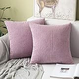 MIULEE 2er Set Kissenbezüge Kordsamt Dekokissen Kissenbezug Sofakissen Dekorativ Couchkissen Kissenhülle Bezug Weich für Wohnzimmer Schlafzimmer 50x50 cm, 20x20 Inch Rosa Lila