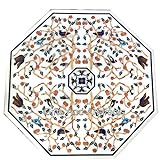 91,4 x 91,4 cm, weißer achteckiger Esstisch, Pietra Dura Art Rasentisch für Zuhause und Villa Dekor von Indian Crafts