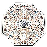 91,4 x 91,4 cm, weißer achteckiger Esstisch, Pietra Dura Art Rasentisch für Zuhause und Villa Dekor von Indian Crafts