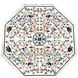 91,4 x 91,4 cm, weißer achteckiger Esstisch, Pietra Dura Art Rasentisch für Zuhause und Villa Dekor von Indian Crafts