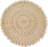 Hoff Interieur Teppich rund mit goldenem Print - 90 cm geflochtener Jute Teppich orientalisch Wohnzimmer Teppich