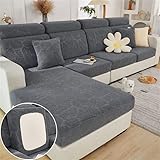 TOPCHANCES Sofa Sitzkissenbezug, Stretch Sofakissenbezüge Ersatz, Anti-Rutsch-Sofa-Bezüge in L-Form, Chaise Lounge Sofa Schonbezug (Large Double Seat Cover Grey)