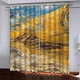 SAKKAI Vorhänge Blickdicht Thermogardine Wohnzimmer Mit Ösen, Verdunkelungsvorhang Schlafzimmer 3D Abstrakte Gelbe Kunst Druck Muster Vorhang Kinderzimmer Fensterdekoration 2Er Set 234X230cm