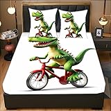 Spannbettlaken für Kinder 200 * 220 cm bettlaken boxspringbett Rotes Fahrrad Dinosaurier Bettwäsche-Set mit 3D-Druck für Kinderzimmer Mikrofaser-Spannbetttuch