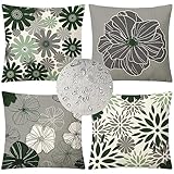 Outdoor Wasserdicht Kissenbezug 35x35cm 4er Set Sofakissen Dunkelgrün Dekokissen Platz Gänseblümchen Kissenbezüge Sofa Dekorativ Kissen Leinen Kissenhülle für Garten Auto Wohnzimmer Deko Kissen Z-8137