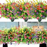 XIANGUO 8 Sträuße künstlicher Blumen für den Außenbereich UV-beständig, Hängepflanzen für den Innen- und Außenbereich, lose für Garten Bauernhaus, Mehrfarbig.