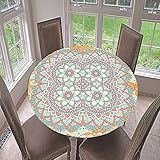 Hixingo Tischdecke Abwaschbar Gartentischdecke Tischdecke Elastisch Rund Tischdecken Tischtuch Outdoor Indoor Tisch Schutz für Restaurant, Familie (Durchmesser 170cm,Blau Mandala)