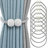 BOZILY 8Pcs Grau Magnetische Vorhang Raffhalter Magnetische Raffhalter für Vorhänge Faux Perle Ball Raffhalter für Gardinen Ggardinenhalter Starken Magnet Vorhanghalter Seil Gardinen Halterung