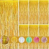 Gohytal Lametta Vorhänge Gold, 6 Stück Metallische Lametta Vorhänge Jugendweihe Dekoration, Metallic Glitzer Tinsel Curtain Folienfransen Vorhange Hintergrund für Hochzeit Party Geburtstag Dekoration