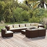 ZEYUAN 10-TLG. Garten-Lounge-Set mit Kissen, Gartenlounge, Balkon Möbel, Terrassenmöbel, Lounge Gartenmöbel Set, Lougenset Möbel Garten, Balkon Lounge, Poly Rattan Braun