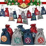 WANGIRL 24 Tüten Jutesäckchen Adventskalender zum Befüllen Stoff Groß Sackerl 18 x 13 cm DIY Säckchen Kinder Kaufen Weihnachtskalender Aufhängen Geschenktüten