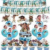 Moana Geburtstag Set, 50 Stück Moana Kindergeburtstag Party Artikel, Dekoration Thema Party liefert, Geburtstag Flagge Set Ballonkuchen Dekoration für Moana Thema Kindergeburtstag Party Dekoration