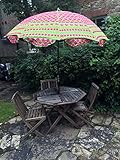 Bazzaree Rosa & grüner Sonnenschirm, manuell Bestickt mit indischem Muster, Outdoor-Sonnenschirm für Terrasse, 182,9 cm.