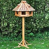 VOSS.garden Vogelhaus XXL Herbstlaub 70cm Durchmesser inklusive großem Standfuß, insg. 1,45 Hoch Vogelfutterstation, Vogelhäuschen