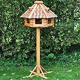 VOSS.garden Vogelhaus XXL Herbstlaub 70cm Durchmesser inklusive großem Standfuß, insg. 1,45 Hoch Vogelfutterstation, Vogelhäuschen