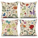 ZANHOG Kissenbezug 50x50cm, 4er Set Kissenhülle, Rote BlütenbläTter Quadratisch Kissenbezüge, Outdoor Dekokissen Modern Home Deko Kissen Bezug für Sofa Stuhl Garten Lounge Kissen Deko