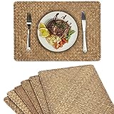 BSTKEY Packung mit 6 natürlichen Seegras-Rattan-Tischsets, gewebte Tischmatte, Tischset, Kaffeepad für Esstisch und Küche, rechteckig, 17 'x 11,8' (Kaffee)