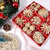 Svalor 32 Stück Strohsterne Christbaumschmuck Mix Set, Strohsterne Anhänger Weihnachten, Strohsterne Baumschmuck, Natürlich Christbaumspitze Stroh mit Rot Faden zum Aufhängen für Weihnachtsbaum