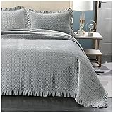 ZTGL Bettwäsche Flanell Quilt-Tagesdecken-Set, Baumwolle, Modern-Jacquard-Tagesdecke, Wendbare Gesteppte Überwürfe, Bettdecken mit 2 Kissenbezügen, Doppelbett, King-Size-Bett,Grau,224x234cm