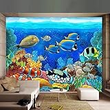 Fototapete Tapete Cartoon für Kinder Underwater World Fish Coral und Wasserpflanzen Moderne Wandtapete 3D Wandbilder Tapeten Wohnzimmer Schlafzimmer Wand Dekoration 350x256cm Tongshunj2595