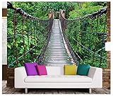 GREAT ART® Fototapete – Hängebrücke – Wandbild Dekoration Dschungel Landschaft Natur Adventure Brücke Regenwald Busch Tropen Urwald Holzbrücke Foto-Tapete Wandtapete (210 x 140 cm)