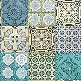 Türkise Tapete in Fliesenoptik | Orientalische Mosaik Tapete ideal für Küche und Wohnzimmer | Boho Vliestapete im Vintage Stil