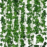 ADORAMOUR Künstliche Efeu Girlanden - 6er Pack, 210cm Länge - Gefälschte Reben für Zimmer und Garten Wand Dekoration für Innen Außen, Grüne Blätter Plastik, Hängende Pflanzen für Grünpflanzen Deko