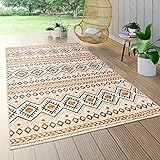 Paco Home Outdoor Teppich Wetterfest Balkon Küche Boho Vintage Modern Creme Orange Grau, Grösse:80x150 cm